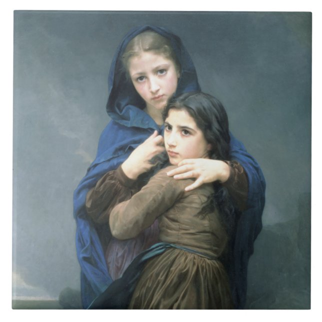 Azulejo De Cerâmica Duas jovens meninas longe de casa (por W.A. Bougue (Frente)