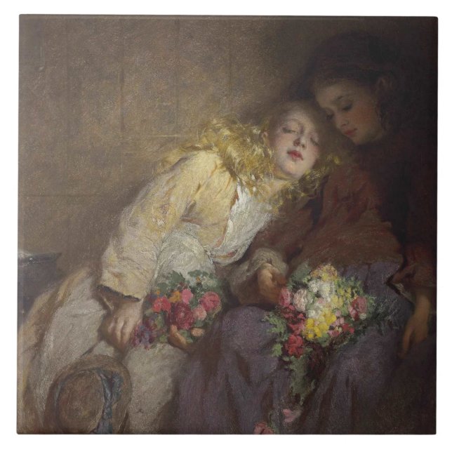 Azulejo De Cerâmica Duas Meninas Jovens Retornando Para Casa (Frente)