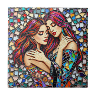 Azulejo De Cerâmica Duas mulheres apaixonadas   Estilo de Azulejo Mosa