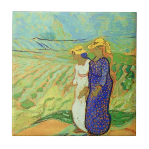 Azulejo De Cerâmica Duas Mulheres Atravessando os Campos por Vincent v