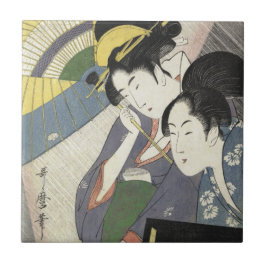 Azulejo De Cerâmica Duas mulheres sob uma arte de Kitagawa Utamaro do
