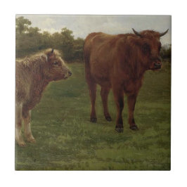 Azulejo De Cerâmica Duas vacas em campo (por Rosa Bonheur)