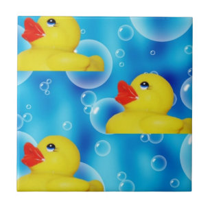 Azulejo De Cerâmica Ducky de borracha amarelo nas bolhas