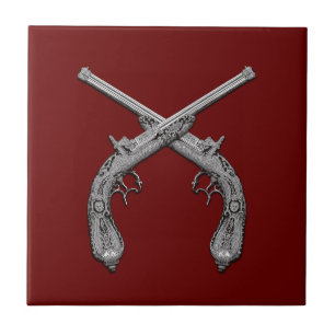 Azulejo De Cerâmica Dueling Antique Guns Maroon