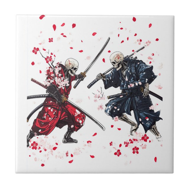 Azulejo De Cerâmica Duelo de Samurai da Caveira (Frente)