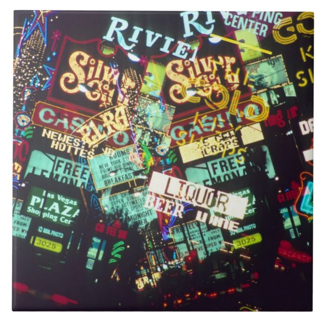 Azulejo De Cerâmica Dupla exposição, sinais de casino, Las Vegas, (Frente)