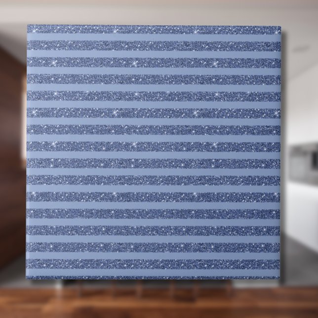 Azulejo De Cerâmica Dusky Indigo Glitter Style Horizontal Stripes (Criador carregado)