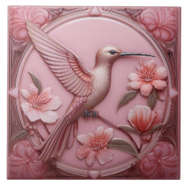 Azulejo De Cerâmica Dusty pink faux relief Art Nouveau Hummingbird R