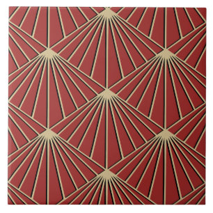Azulejo De Cerâmica Dusty Red Art Deco Fan Pattern Diamond