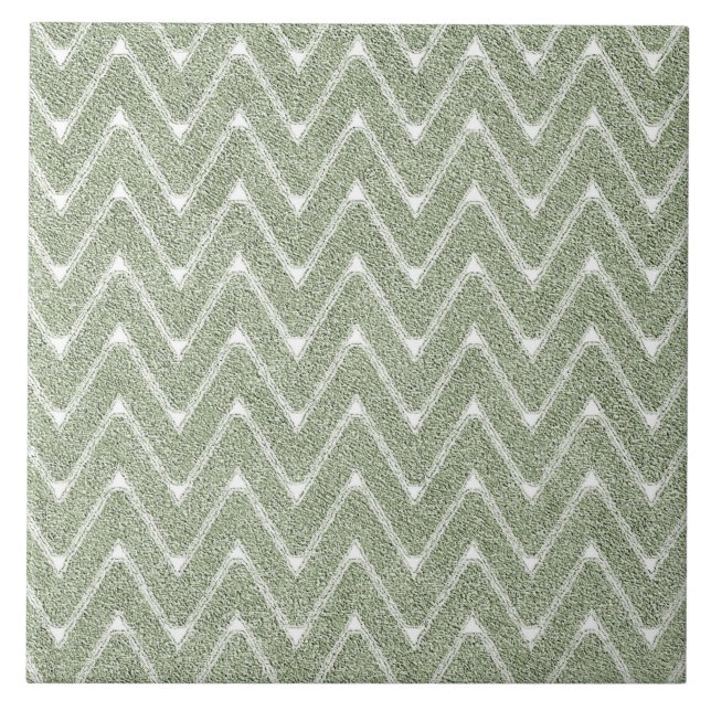 Azulejo De Cerâmica Dusty Sage Green Chevron Patterno (Frente)