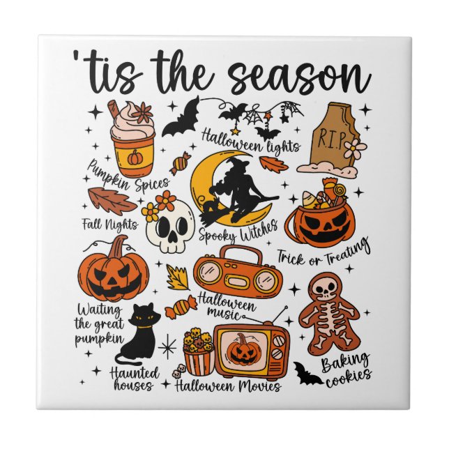 Azulejo De Cerâmica 'É a estação dos Doodles de Halloween (Frente)