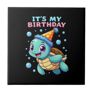 Azulejo De Cerâmica É Meu Aniversário Tartaruga Marinha Fofa Aniversár