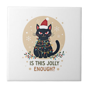 Azulejo De Cerâmica É Natal de Gato Preto Engraçado o Suficientemente 