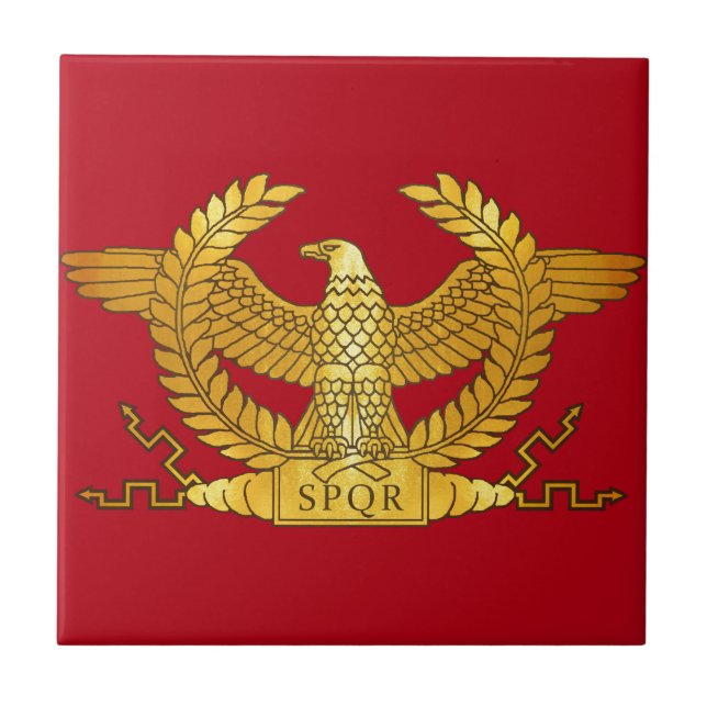 Azulejo De Cerâmica Eagle dourado romano no vermelho (Frente)