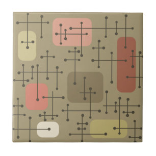 Azulejo De Cerâmica Eames Era Art Crosshairs Botânico, 1950