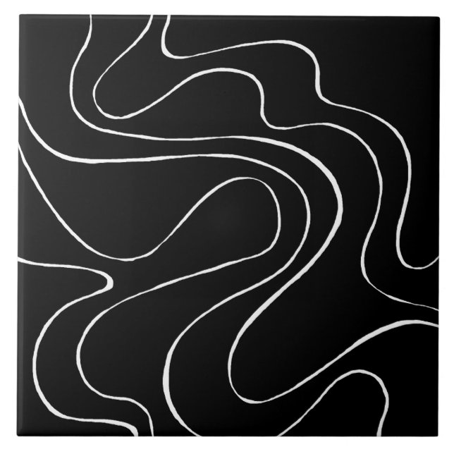 Azulejo De Cerâmica Ebb e Fluxo 2 - Preto em Branco (Frente)