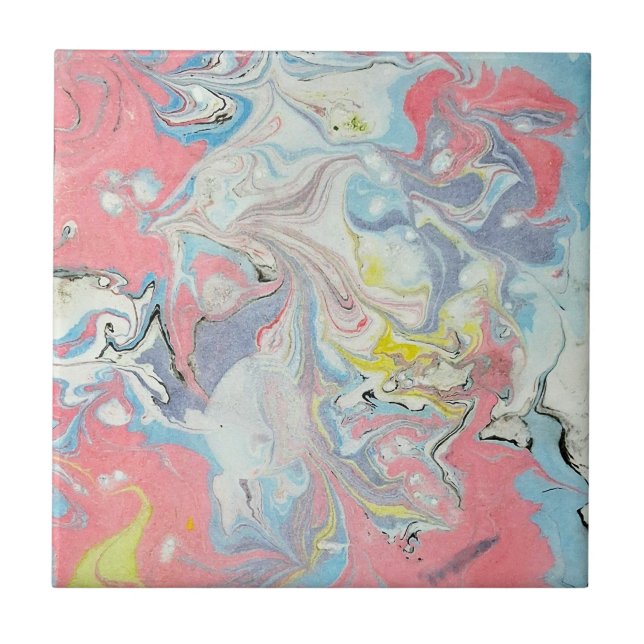 Azulejo De Cerâmica Ebru Arte Pastel Abstrato (Frente)