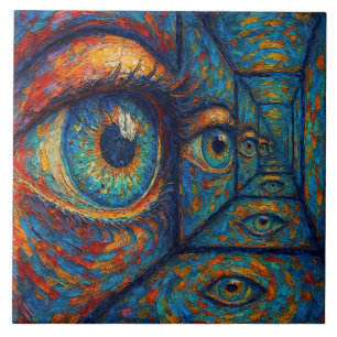 Azulejo De Cerâmica "Ecos na Íris" - Um Retrato Surreal
