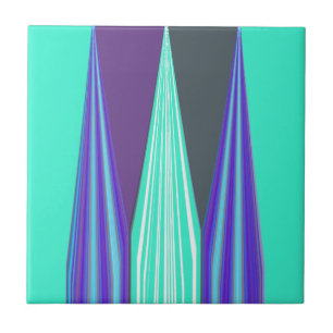 Azulejo De Cerâmica Edgy Blue Purple Cyan Chevron Art Impressão
