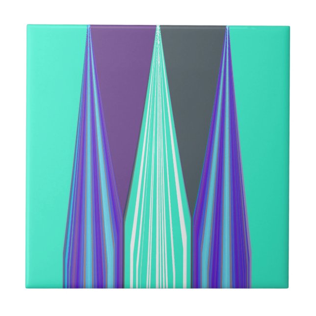 Azulejo De Cerâmica Edgy Blue Purple Cyan Chevron Art Impressão (Frente)