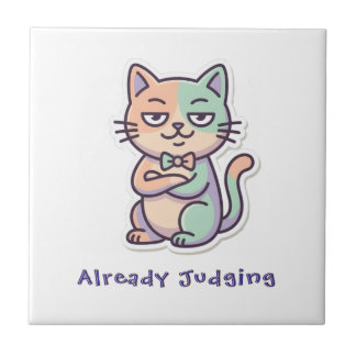 Azulejo De Cerâmica Edição Zero Paciência Gato Divertido Julgando