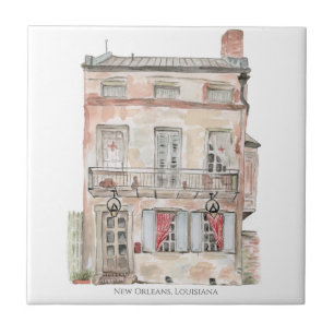 Azulejo De Cerâmica Edifício Histórico Nova Orleans Aquarela