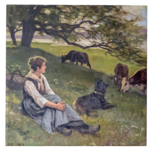 Azulejo De Cerâmica Edouard Debat-Ponsan A Praça Cowherd