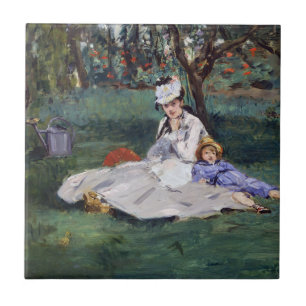 Azulejo De Cerâmica Edouard Manet - A família Monet no seu jardim