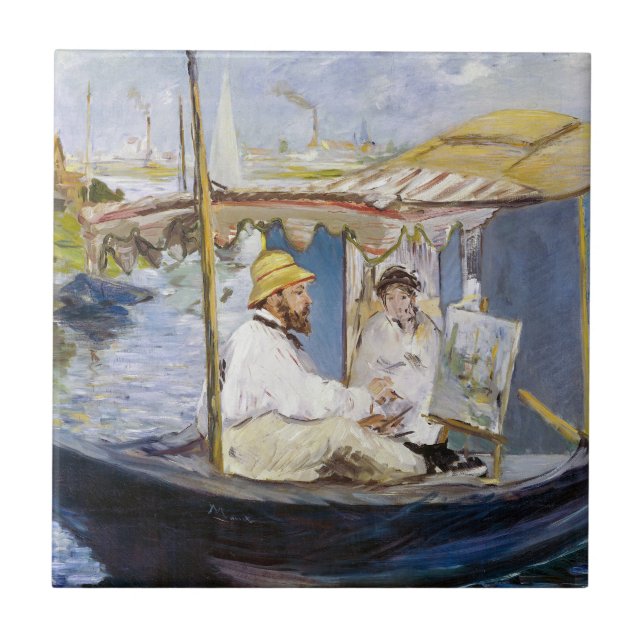 Azulejo De Cerâmica Edouard Manet - Monet em seu Studio Boat (Frente)
