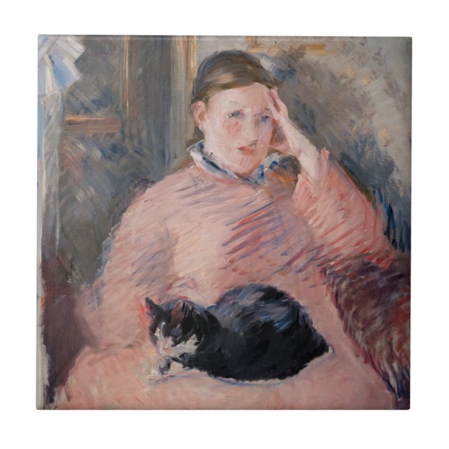 Azulejo De Cerâmica Edouard Manet - Mulher com gato (Frente)