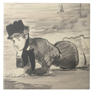 Azulejo De Cerâmica Edouard Manet - Mulher deitada na praia