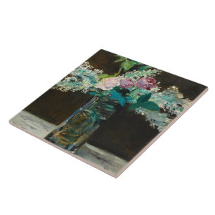 Azulejo De Cerâmica Edouard Manet Vase de Lilases e Rosas Brancos