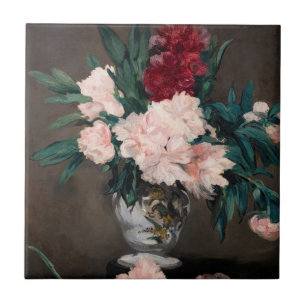 Azulejo De Cerâmica Edouard Manet - Vaso de Peônias em Pequeno Pedesta