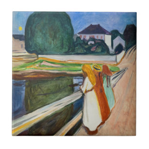 Azulejo De Cerâmica Edvard Munch - As Meninas na Noite Branca da Ponte
