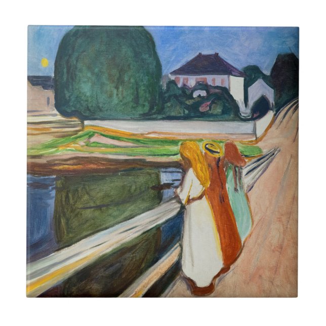 Azulejo De Cerâmica Edvard Munch - As Meninas na Noite Branca da Ponte (Frente)