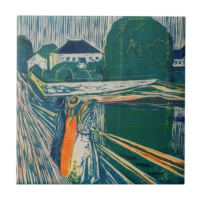 Azulejo De Cerâmica Edvard Munch - As Meninas na Ponte, Lithógrafo (Frente)