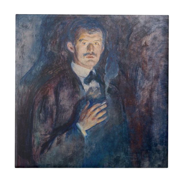 Azulejo De Cerâmica Edvard Munch - Autorretrato com Cigarro (Frente)