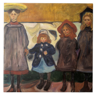 Azulejo De Cerâmica Edvard Munch - Quatro Meninas em Asgardstrand