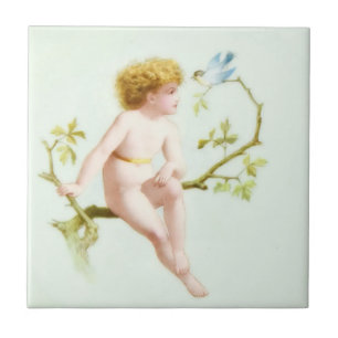 Azulejo De Cerâmica Edwardian Era Blonde Baby and Bird