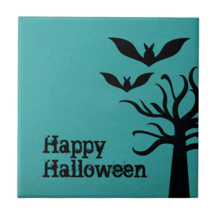 Azulejo De Cerâmica Eerie Bats Halloween Azulejo, Aqua