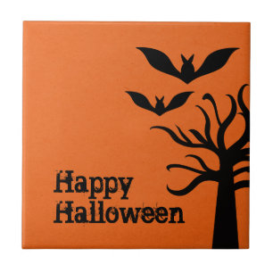 Azulejo De Cerâmica Eerie Bats Halloween Azulejo, Orange