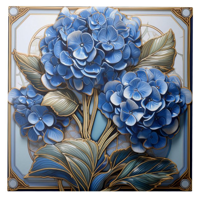Azulejo De Cerâmica Efeito 3D da Flor Azul Hipoteca (Frente)