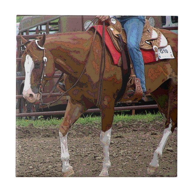 Azulejo De Cerâmica Efeito de desenho animado de cavalo ocidental (Frente)