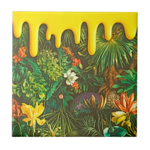 Azulejo De Cerâmica Efeito de Gotejamento de Mistura de Flores Tropica