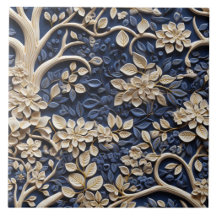 Efeito de Relevo de Árvore Floral Dourada e Azul