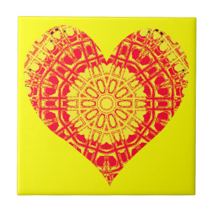 Azulejo De Cerâmica Efeito de Vidro Laranja Mosaico/Amarelo (Coração)