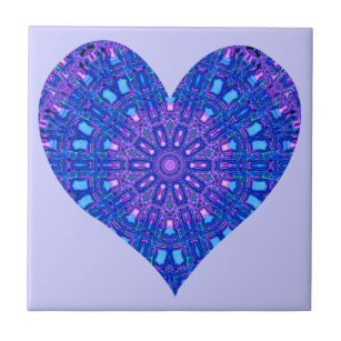 Azulejo De Cerâmica Efeito de Vidro Púrpura/Azul (Coração)