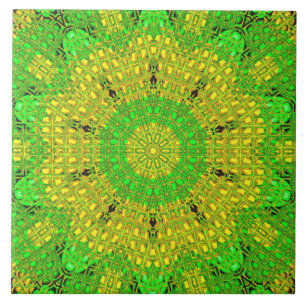 Azulejo De Cerâmica Efeito de Vidro Verde Mosaico/Amarelo