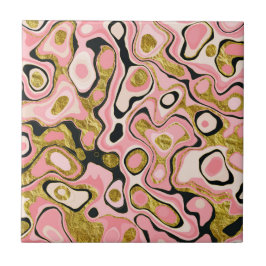 Azulejo De Cerâmica Efeito do mármore Dourado, cor-de-rosa, com abstra