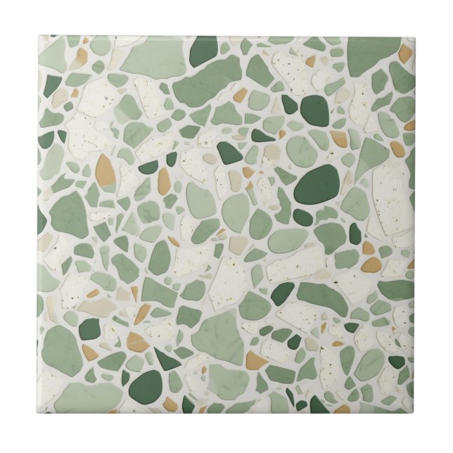 Azulejo De Cerâmica Efeito Terrazzo Verde Sage (Frente)